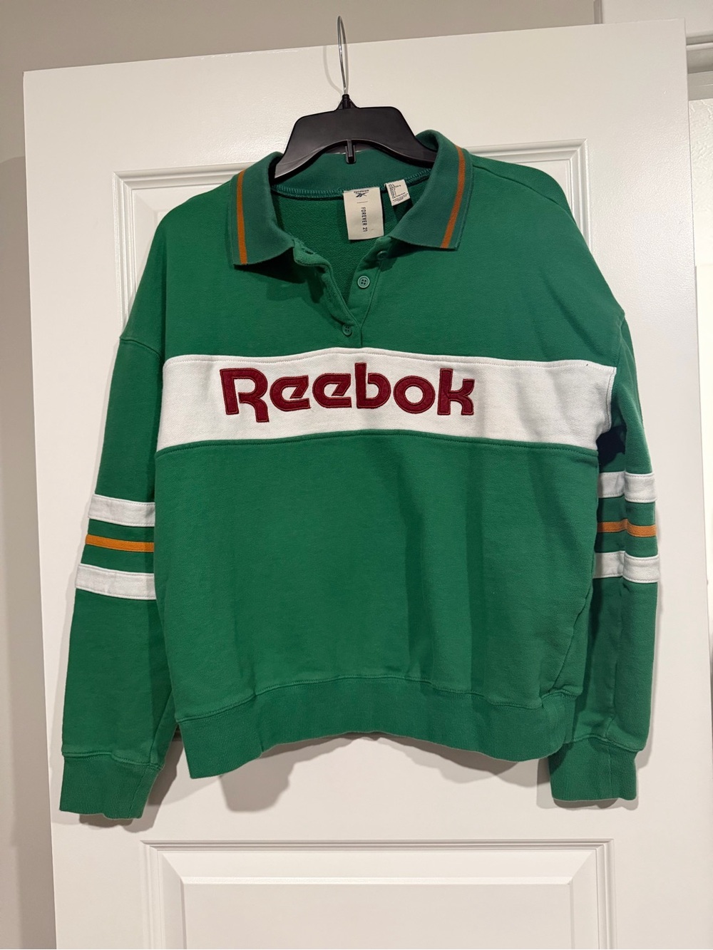 Reebok x Forever 21 Green Logo Pullover Polo Sweatshirt Size Large